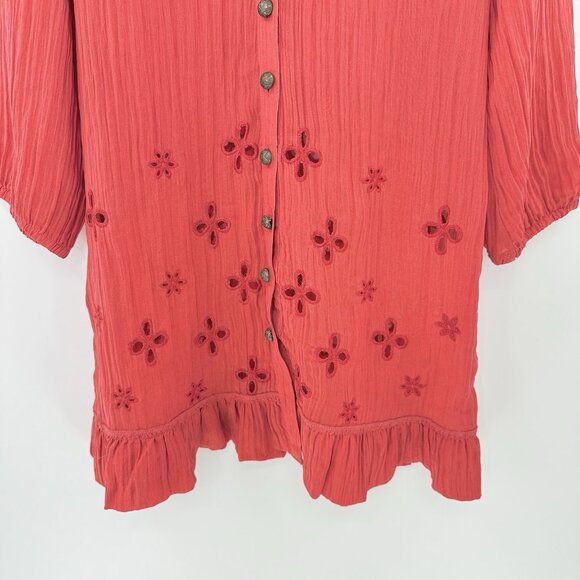 Couture Vers Yours Women's Red Embroidered Long Sleeve Tunic Blouse Sz L/11 Boho - Picture 4 of 10
